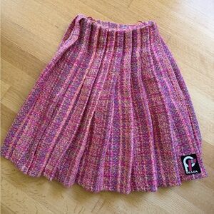 Prada F/W 2018 Pink Pleated Tweed Skirt with Logo Patch